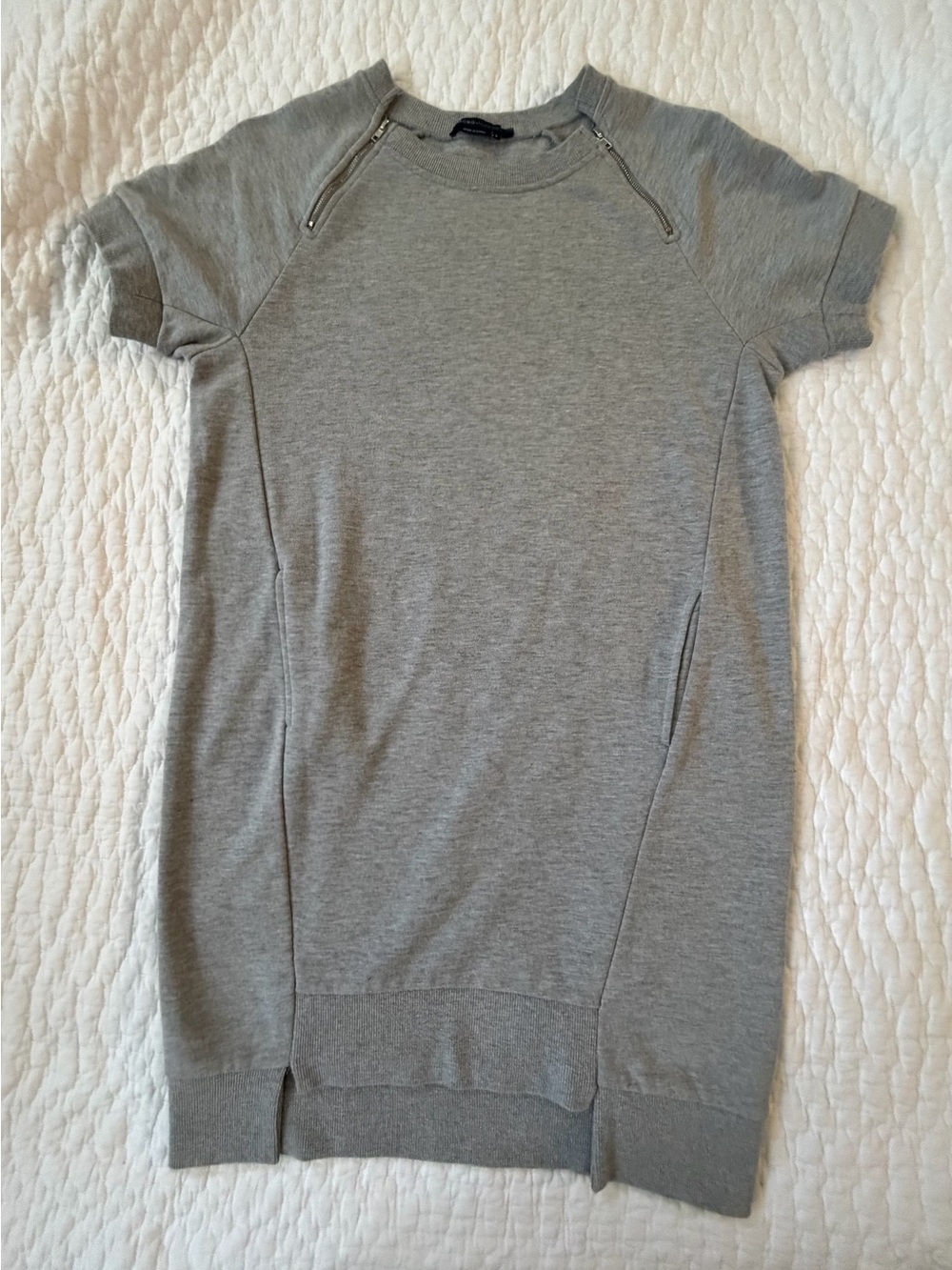 BCBGMaxAzria Gray Short Sleeve Sweatshirt Dress with Shoulder Zips